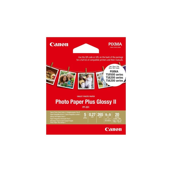 Canon Photo Paper Plus Glossy II, lesklý fotopapír, 9x9 cm, 20 ks