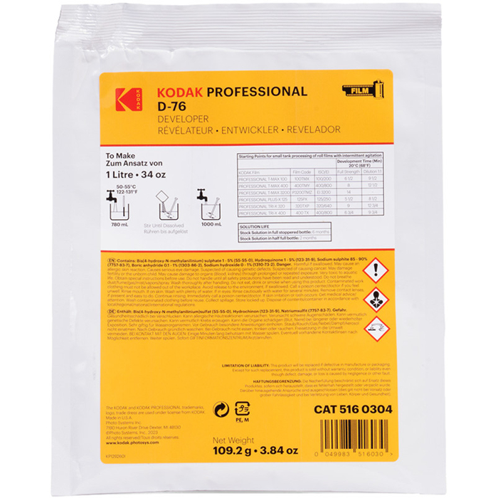 Kodak Professional D-76 Film Developer Powder To Make 1L