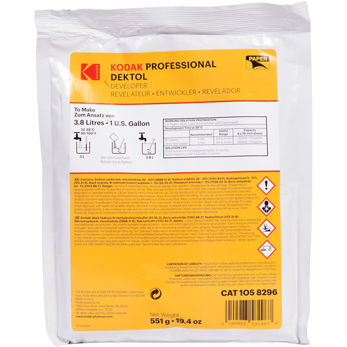 Kodak Professional Dektol Paper Developer Powder To Make 3.8L