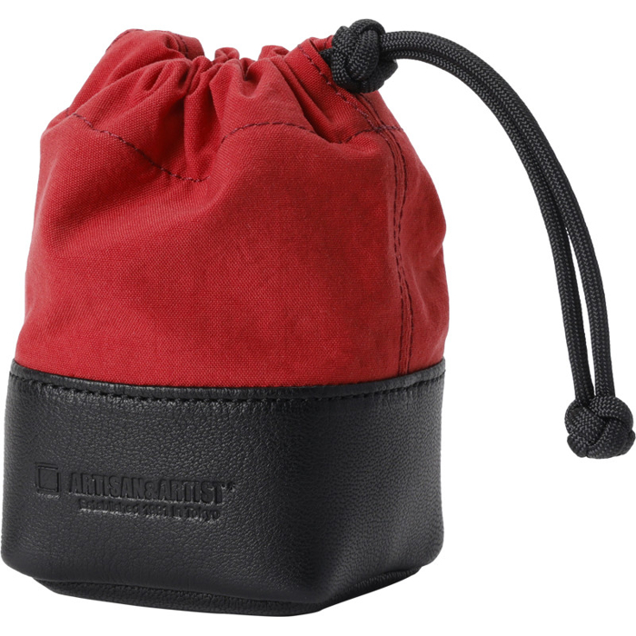 Artisan & Artist  ACAM-LP120  Fabric and Leather Lens Pouch (S) Red/Black
