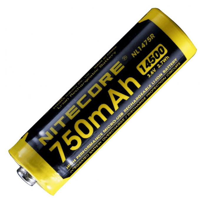 Nitecore 14500 NL1475R 750mAh 3.6Volt + Micro USB aansluiting