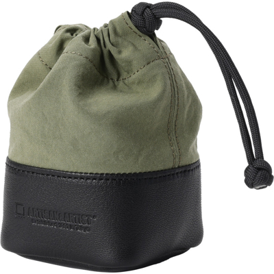 Artisan & Artist ACAM-LP120 Fabric and Leather Lens Pouch (S) Khaki/Black