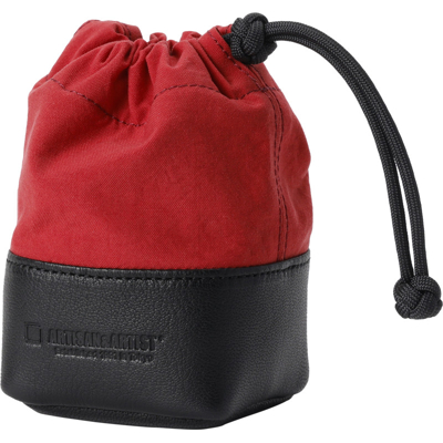 Artisan & Artist ACAM-LP120 Fabric and Leather Lens Pouch (S) Red/Black